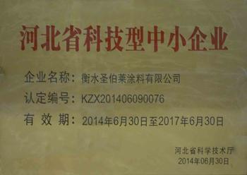 圣伯莱漆获得“河北省科技型中小企业”荣誉