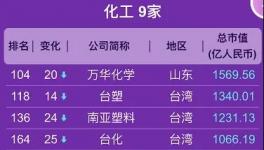 浙江龙盛、台塑、恒力等化企上榜中国上市公司市值500强！