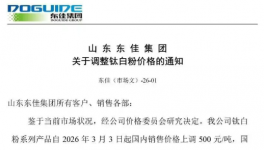 山东东佳集团钛白粉龙头启动新一轮涨价！