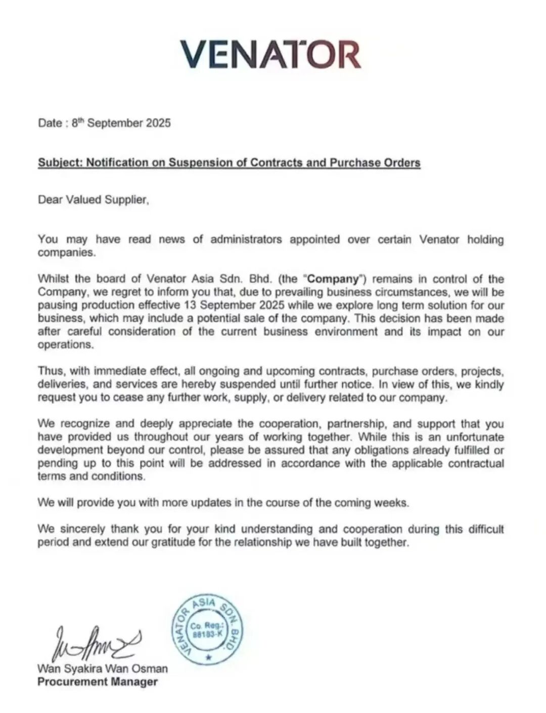 紧急！泛能拓钛白粉龙头宣布生产停止、服务停止！